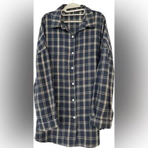 EZwear Plaid Long Sleeve Button Down Loose Fit Shirt